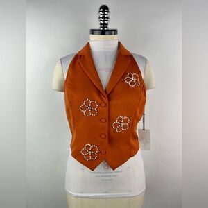 💚 3400. Embellished Button Front Collared Vest